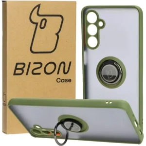 Kup Etui z uchwytem na palec Bizon Case Hybrid Ring do Samsung Galaxy M54 5G przydymione z zieloną ramką - BIZ7665 - {ean13} - Sklep Home Screen