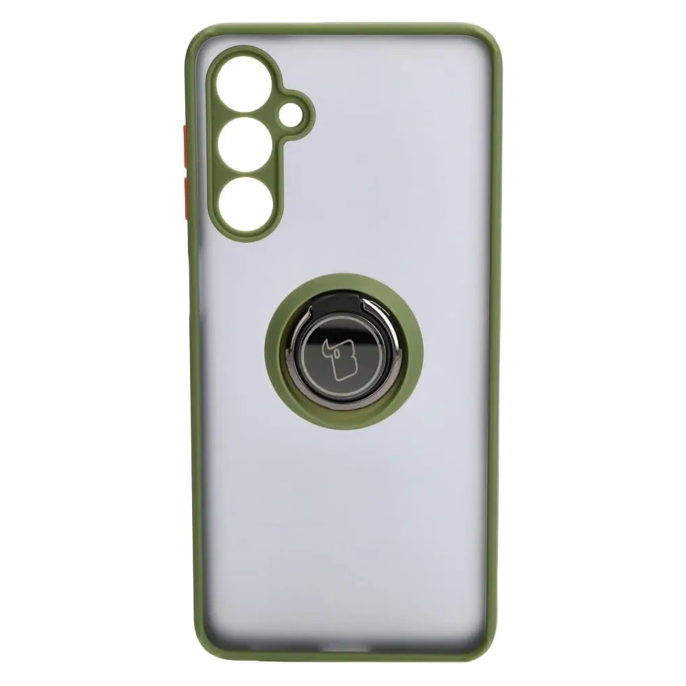 Etui z uchwytem na palec Bizon Case Hybrid Ring do Samsung Galaxy M54 5G przydymione z zieloną ramką