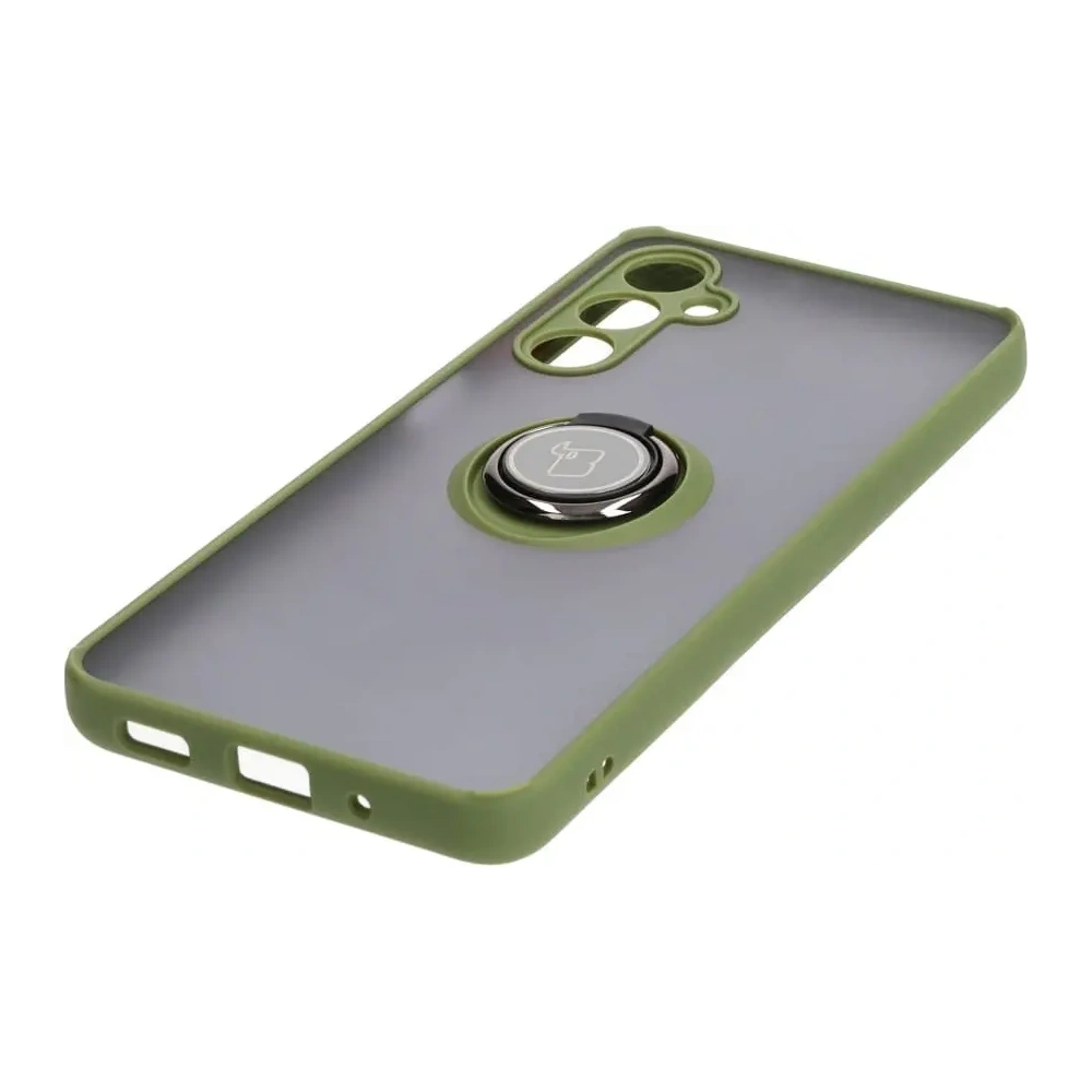 Etui z uchwytem na palec Bizon Case Hybrid Ring do Samsung Galaxy M54 5G przydymione z zieloną ramką