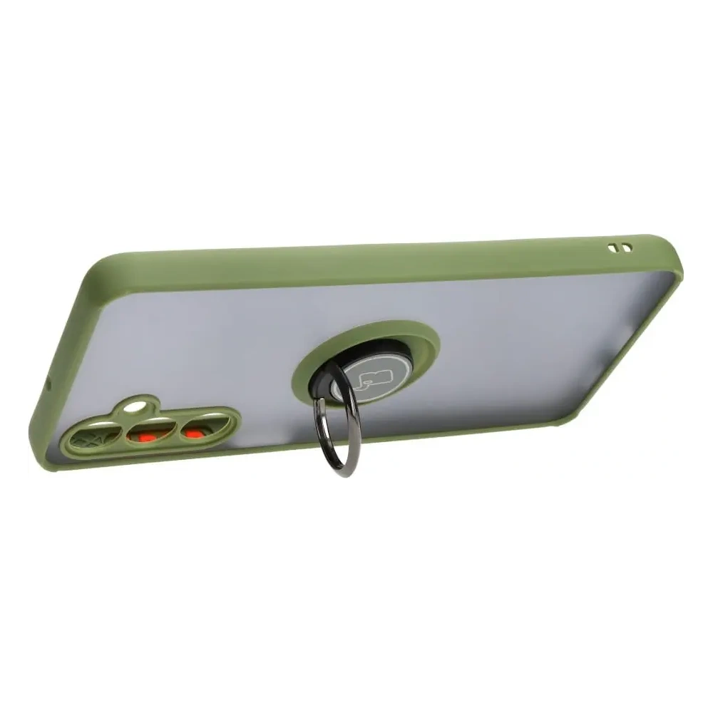 Etui z uchwytem na palec Bizon Case Hybrid Ring do Samsung Galaxy M54 5G przydymione z zieloną ramką