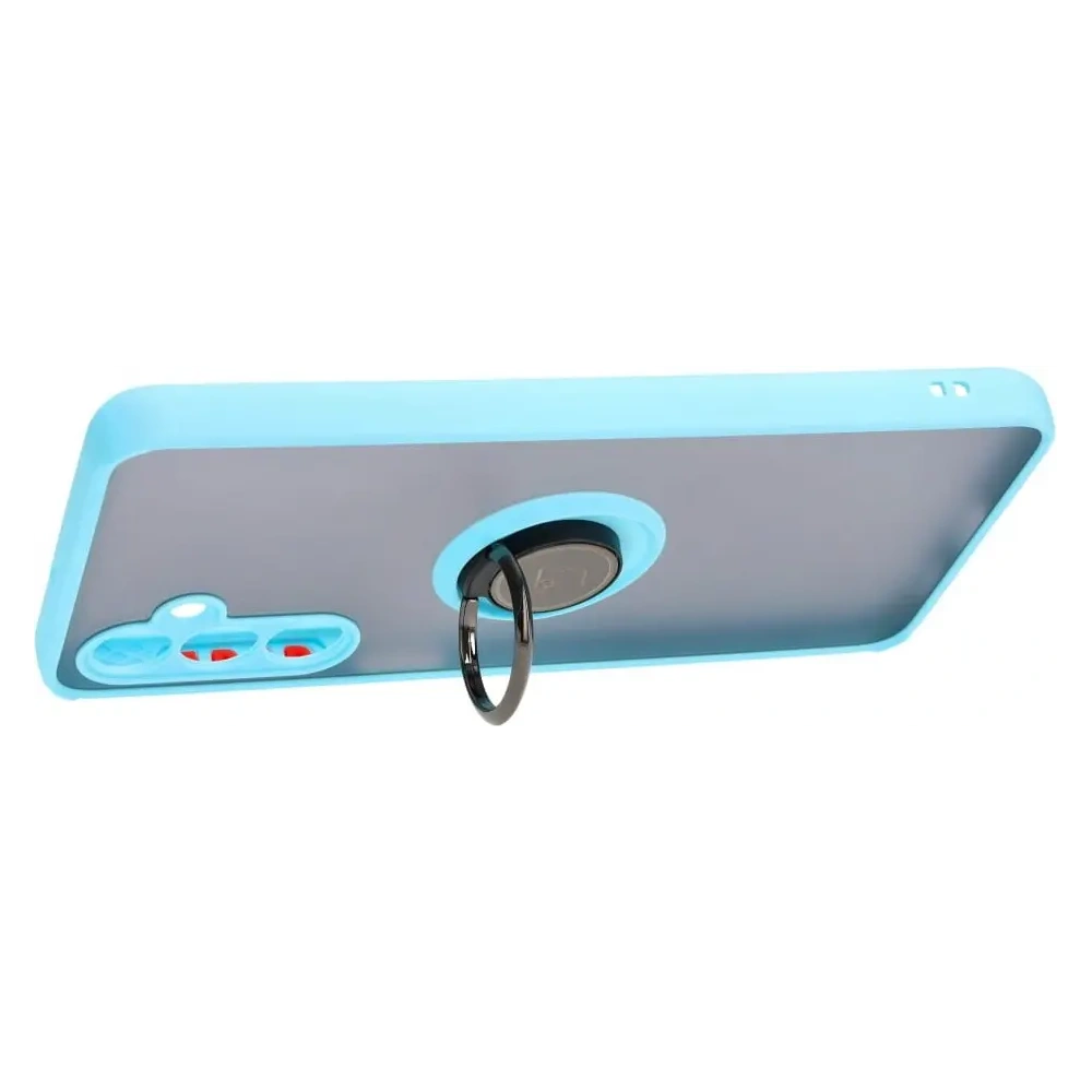 Etui z uchwytem na palec Bizon Case Hybrid Ring do Samsung Galaxy M54 5G przydymione z jasnoniebieską ramką
