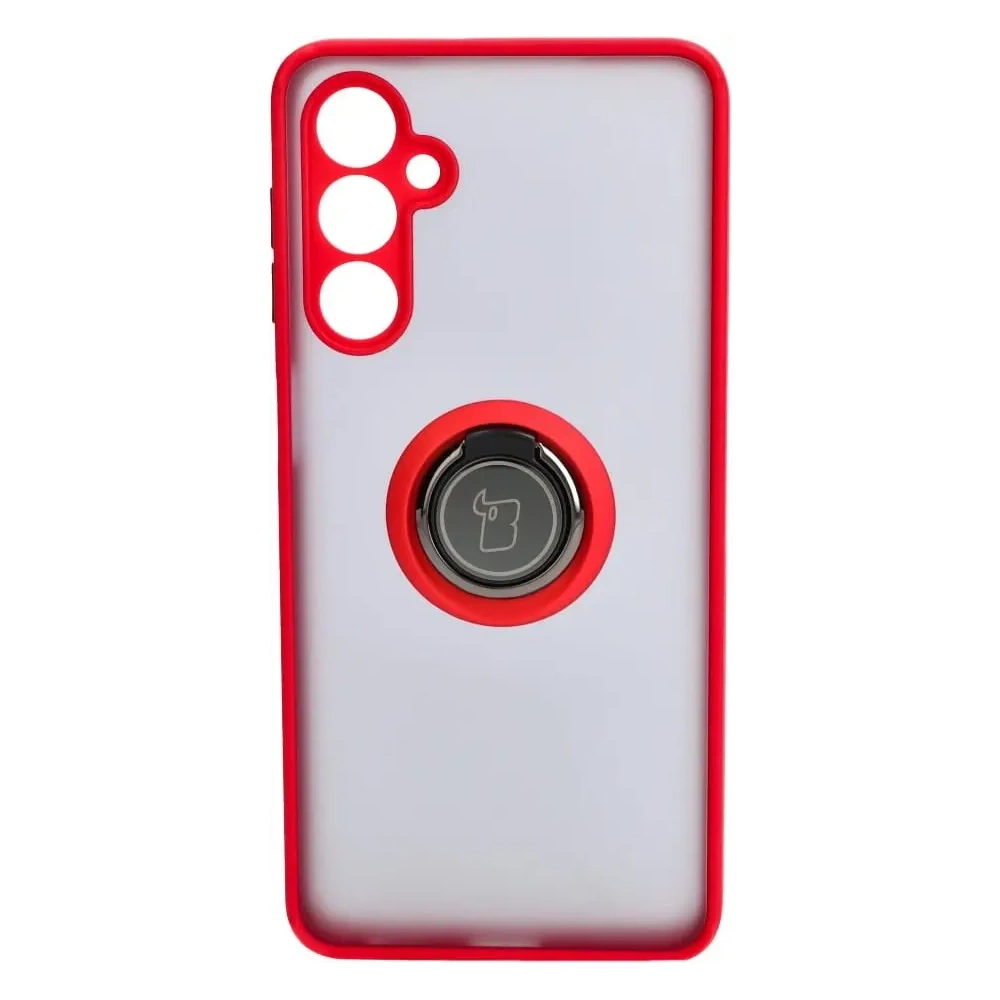 Etui z uchwytem na palec Bizon Case Hybrid Ring do Samsung Galaxy M54 5G przydymione z czerwoną ramką