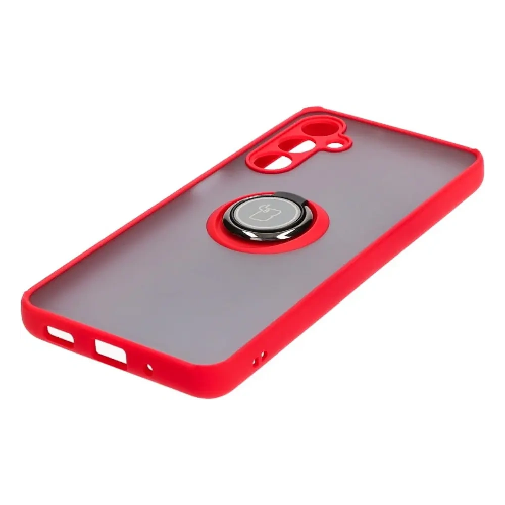 Etui z uchwytem na palec Bizon Case Hybrid Ring do Samsung Galaxy M54 5G przydymione z czerwoną ramką