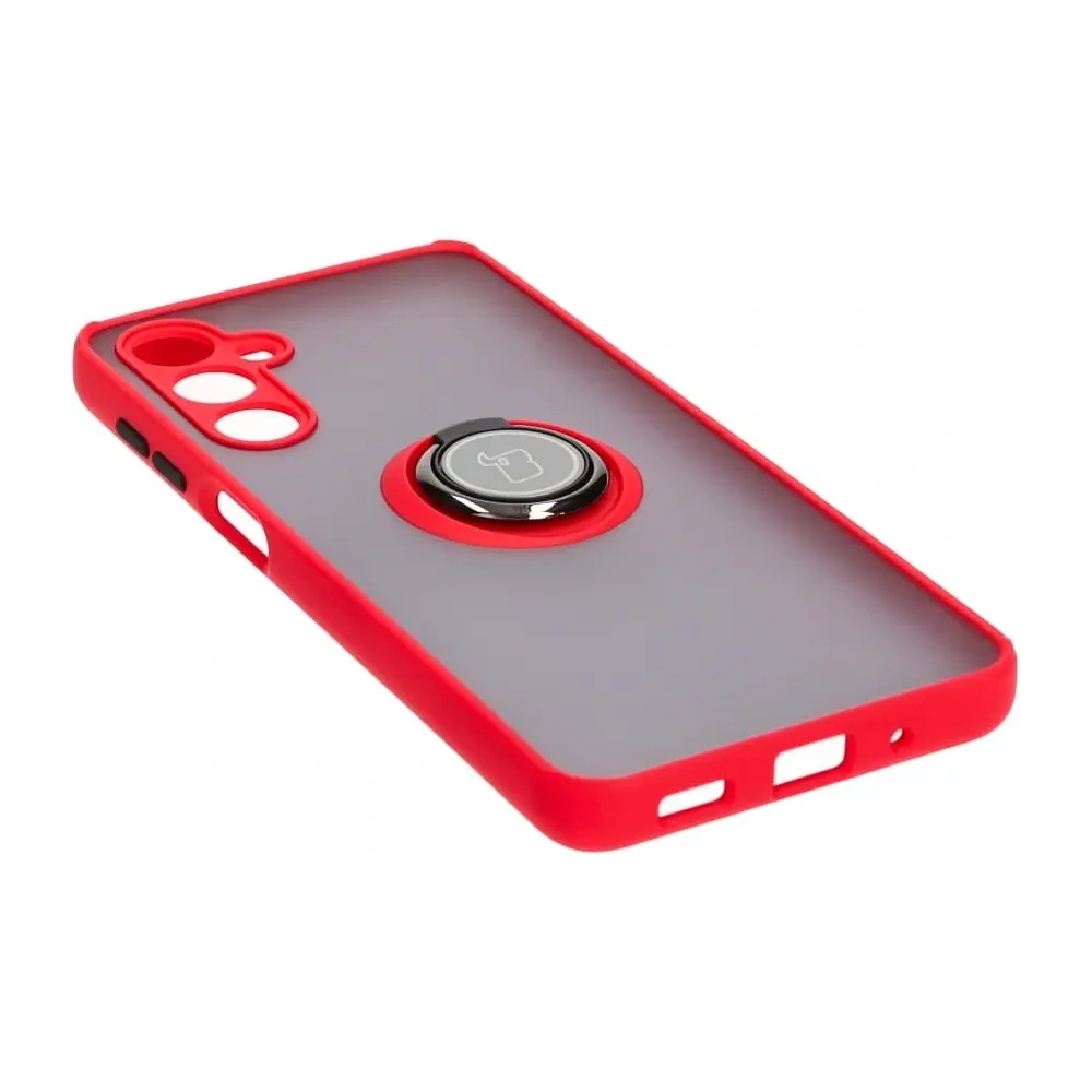 Etui z uchwytem na palec Bizon Case Hybrid Ring do Samsung Galaxy M54 5G przydymione z czerwoną ramką