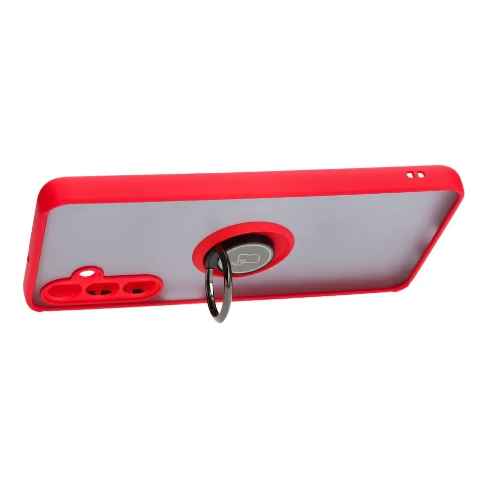 Etui z uchwytem na palec Bizon Case Hybrid Ring do Samsung Galaxy M54 5G przydymione z czerwoną ramką