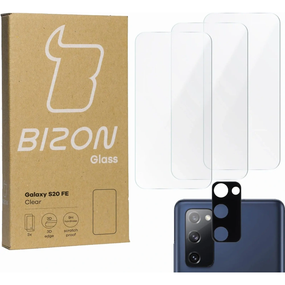 Szkło hartowane Bizon Glass Clear - 3 szt. + obiektyw Samsung Galaxy S20 FE