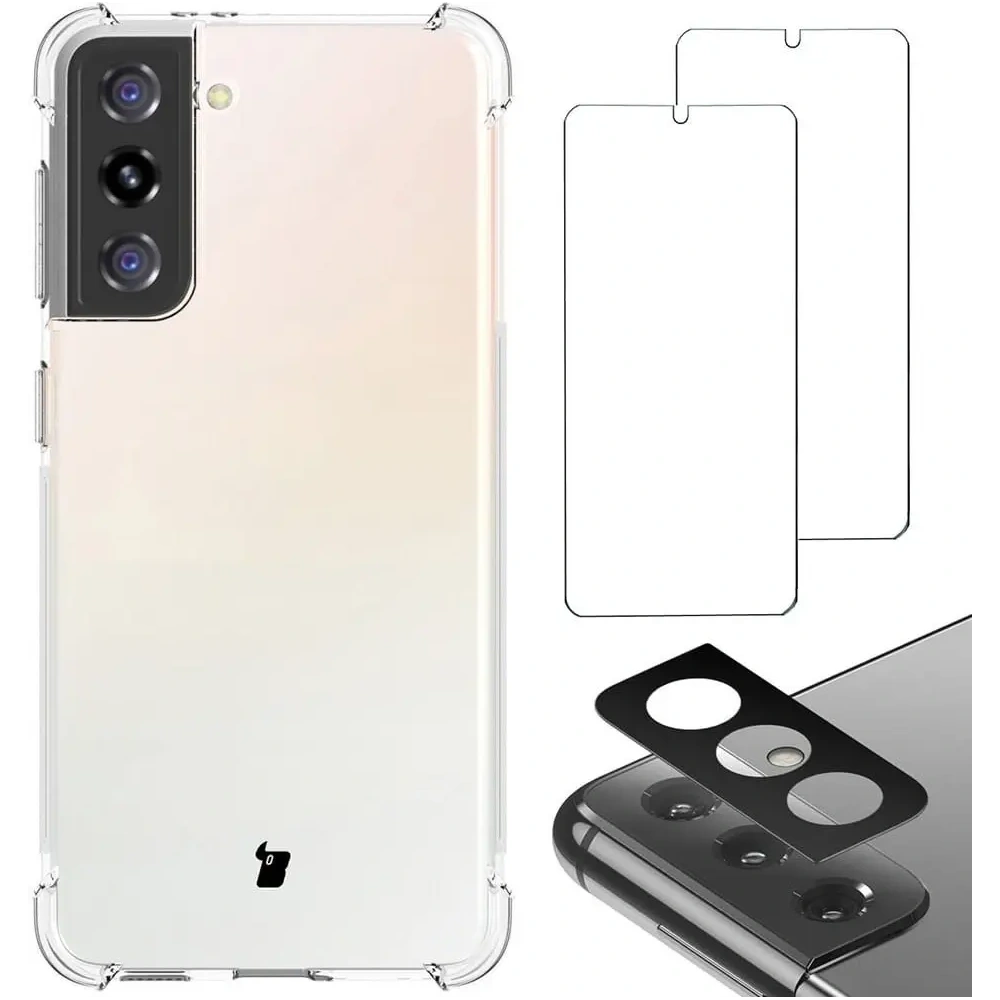 Etui + 2x szkło na ekran + obiektyw Bizon Case Clear Pack do Samsung Galaxy S21 przezroczyste