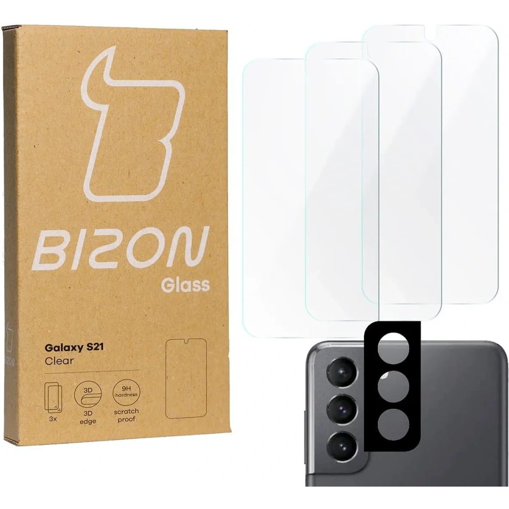 Szkło hartowane Bizon Glass Clear - 3 szt. + obiektyw Samsung Galaxy S21 5G