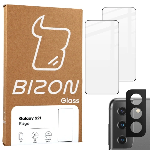 Kup Tvrzené sklo Bizon Glass Edge - [2 PACK] + ochrana na objektiv Samsung Galaxy S21 5G černé - BIZ1483 - {ean13} - Sklep Home Screen