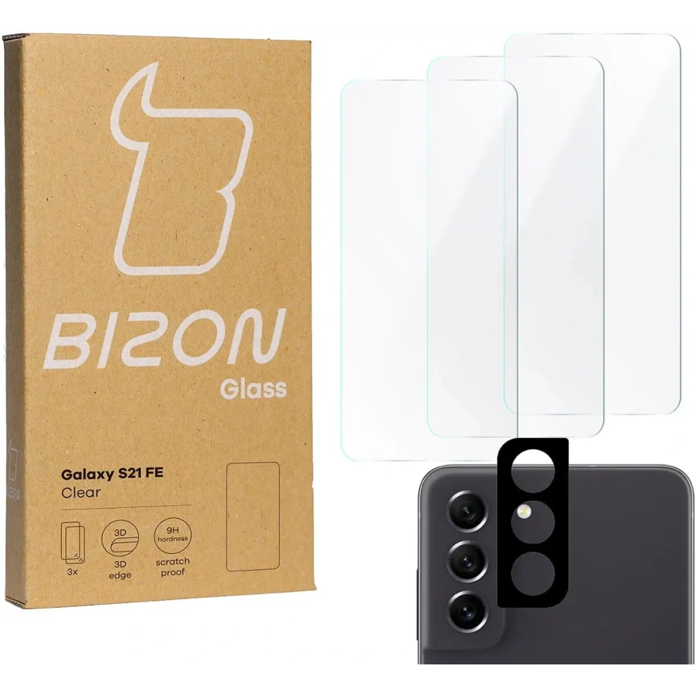 Szkło hartowane Bizon Glass Clear - 3 szt. + obiektyw Samsung Galaxy S21 FE