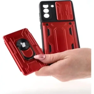 Kup Etui Bizon Case Camshield Card Slot Ring do Samsung Galaxy S21 FE czerwone - BIZ7714 - {ean13} - Sklep Home Screen