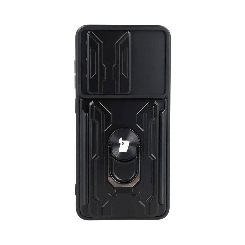 Etui Bizon Case Camshield Card Slot Ring do Samsung Galaxy S21 FE czarne