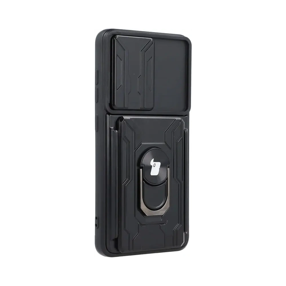 Etui Bizon Case Camshield Card Slot Ring do Samsung Galaxy S21 FE czarne