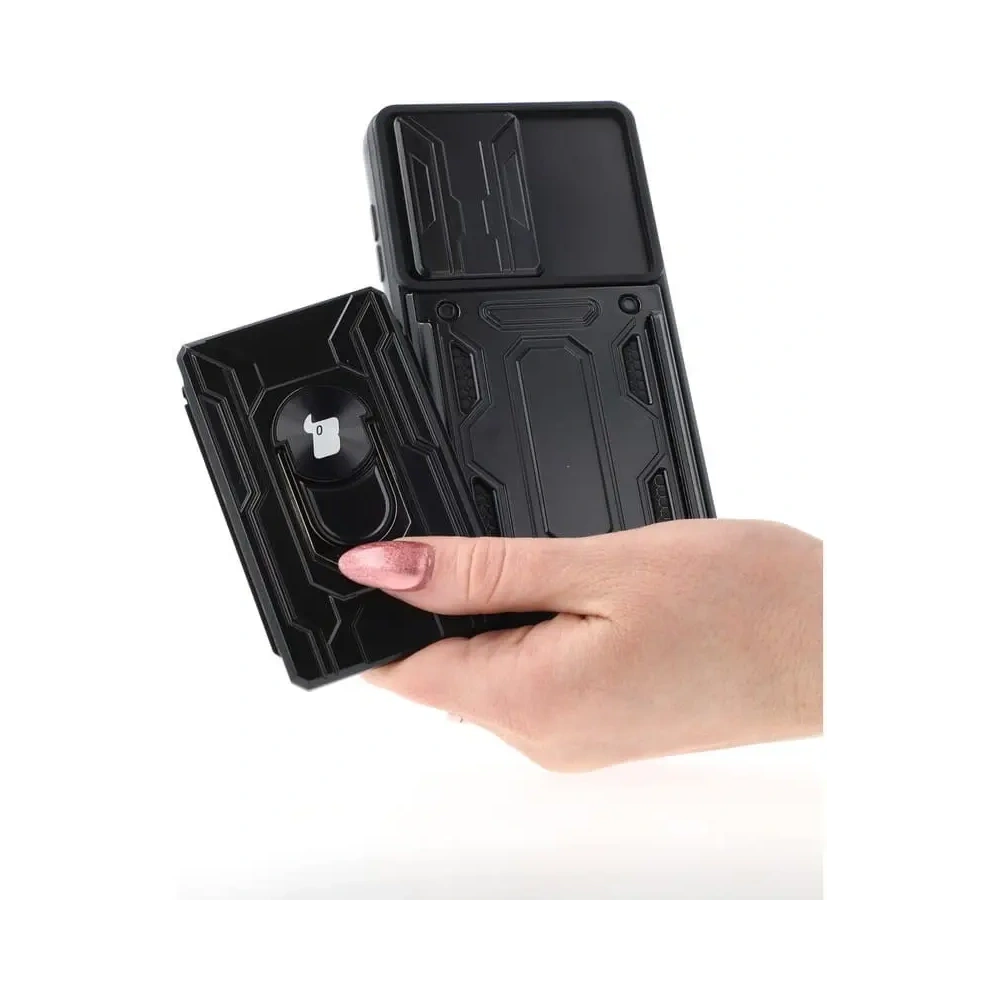 Etui Bizon Case Camshield Card Slot Ring do Samsung Galaxy S21 FE czarne