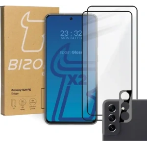 Kup Bizon Glass Edge 2x sticlă temperată + protecție pentru lentilă Samsung Galaxy S21 FE negru - BIZ7716 - {ean13} - Sklep Home Screen