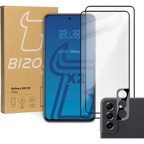Kup 2x szkło hartowane Bizon Glass Edge + ochrona na obiektyw Samsung Galaxy S21 FE czarne - BIZ7716 - {ean13} - Sklep Home Screen