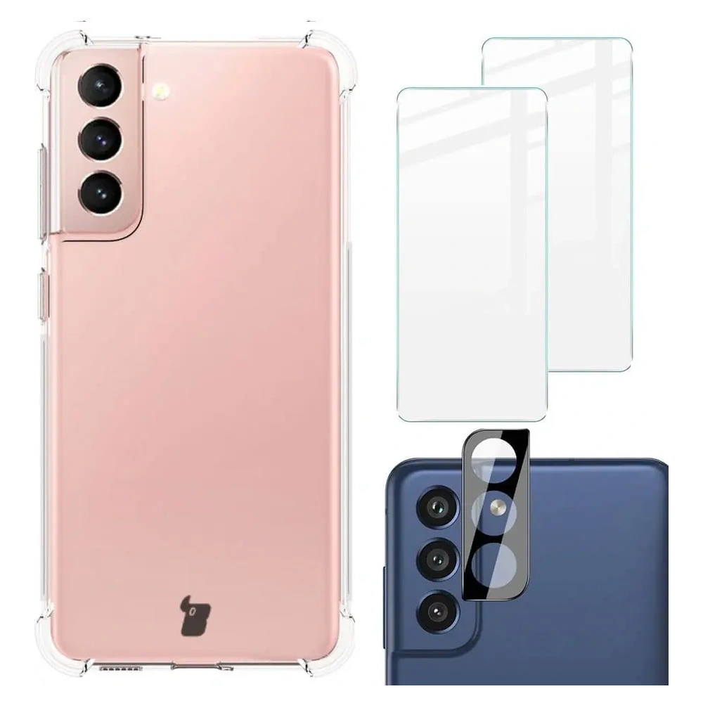 Etui + 2x szkło na ekran + obiektyw Bizon Case Clear Pack do Samsung Galaxy S21 FE przezroczyste