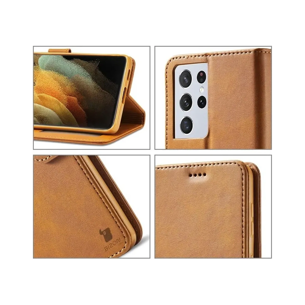Etui Bizon Case Wallet do Samsung Galaxy S21 Ultra jasnobrązowe