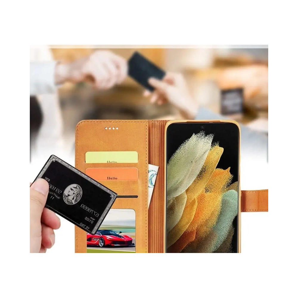 Etui Bizon Case Wallet do Samsung Galaxy S21 Ultra jasnobrązowe