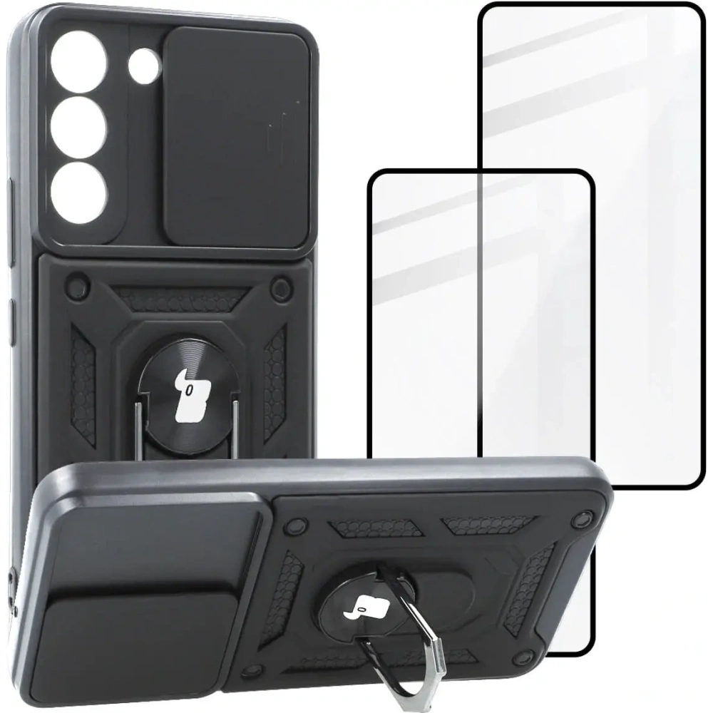 Etui + 2x szkło na ekran Bizon Case Camshield Pack do Samsung Galaxy S22 czarne