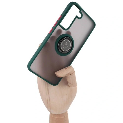 Kup Etui z uchwytem na palec Bizon Case Hybrid Ring do Samsung Galaxy S22 przydymione z ciemnozieloną ramką - BIZ1550 - {ean13} - Sklep Home Screen