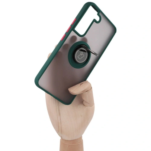 Kup Etui z uchwytem na palec Bizon Case Hybrid Ring do Samsung Galaxy S22 przydymione z ciemnozieloną ramką - BIZ1550 - {ean13} - Sklep Home Screen