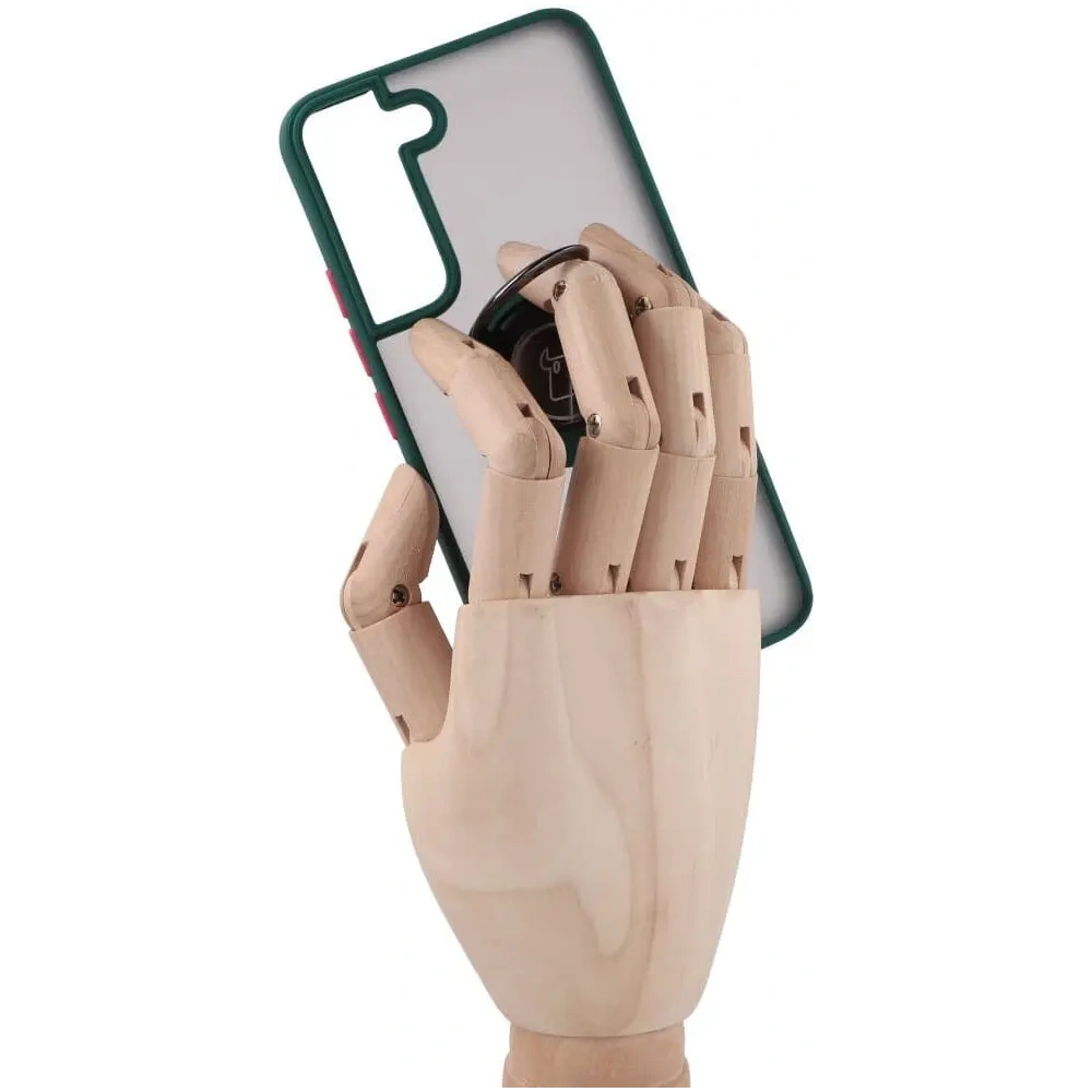 Etui z uchwytem na palec Bizon Case Hybrid Ring do Samsung Galaxy S22 przydymione z ciemnozieloną ramką
