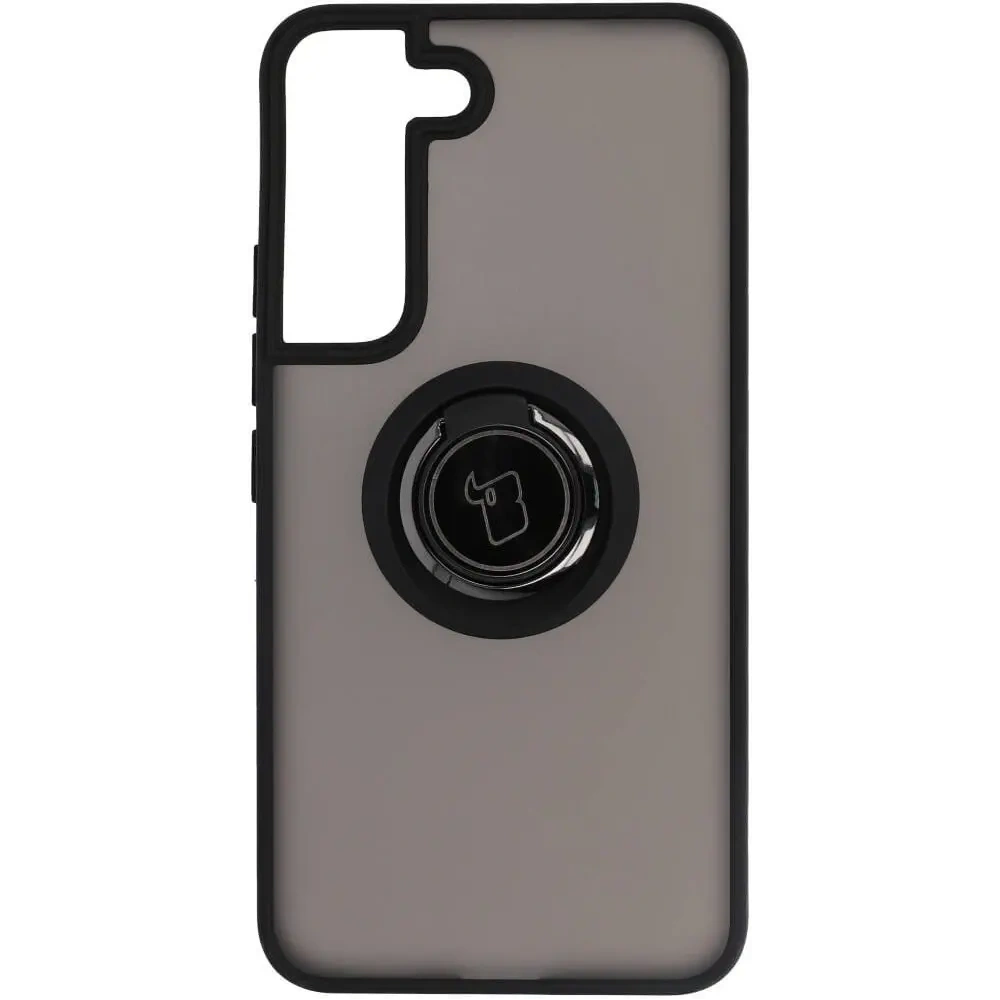 Etui z uchwytem na palec Bizon Case Hybrid Ring do Samsung Galaxy S22 przydymione z czarną ramką