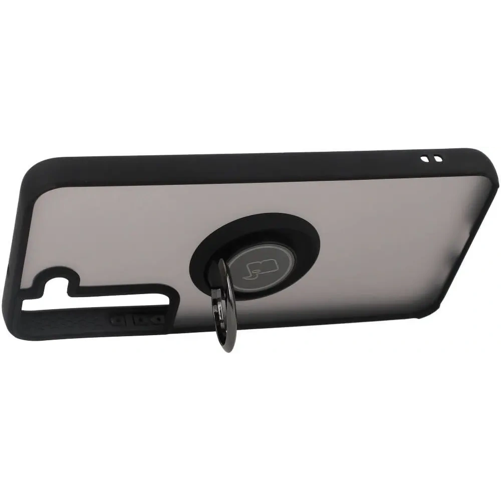 Etui z uchwytem na palec Bizon Case Hybrid Ring do Samsung Galaxy S22 przydymione z czarną ramką
