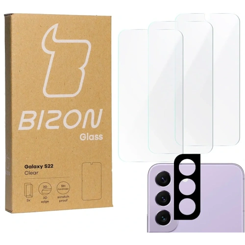 Buy Bizon Glass Clear tempered glass - 3 pcs. + lens glass Samsung Galaxy S22 - BIZ1571 - {ean13} - Home Screen Store Europe