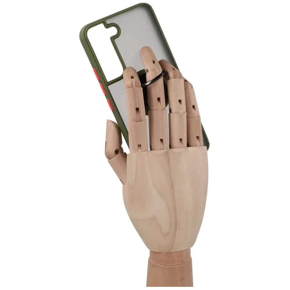 Etui z uchwytem na palec Bizon Case Hybrid Ring do Samsung Galaxy S22 przydymione z zieloną ramką