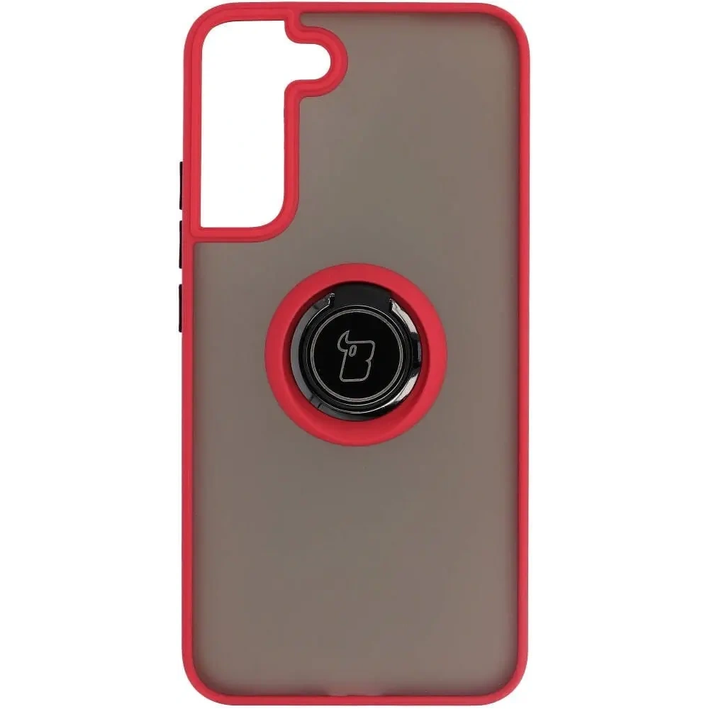 Etui z uchwytem na palec Bizon Case Hybrid Ring do Samsung Galaxy S22 Plus przydymione z czerwoną ramką