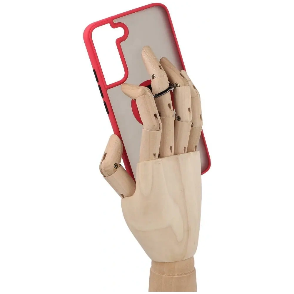 Etui z uchwytem na palec Bizon Case Hybrid Ring do Samsung Galaxy S22 Plus przydymione z czerwoną ramką