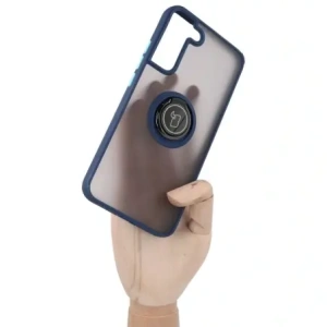 Etui z uchwytem na palec Bizon Case Hybrid Ring do Samsung Galaxy S22 Plus przydymione z granatową ramką
