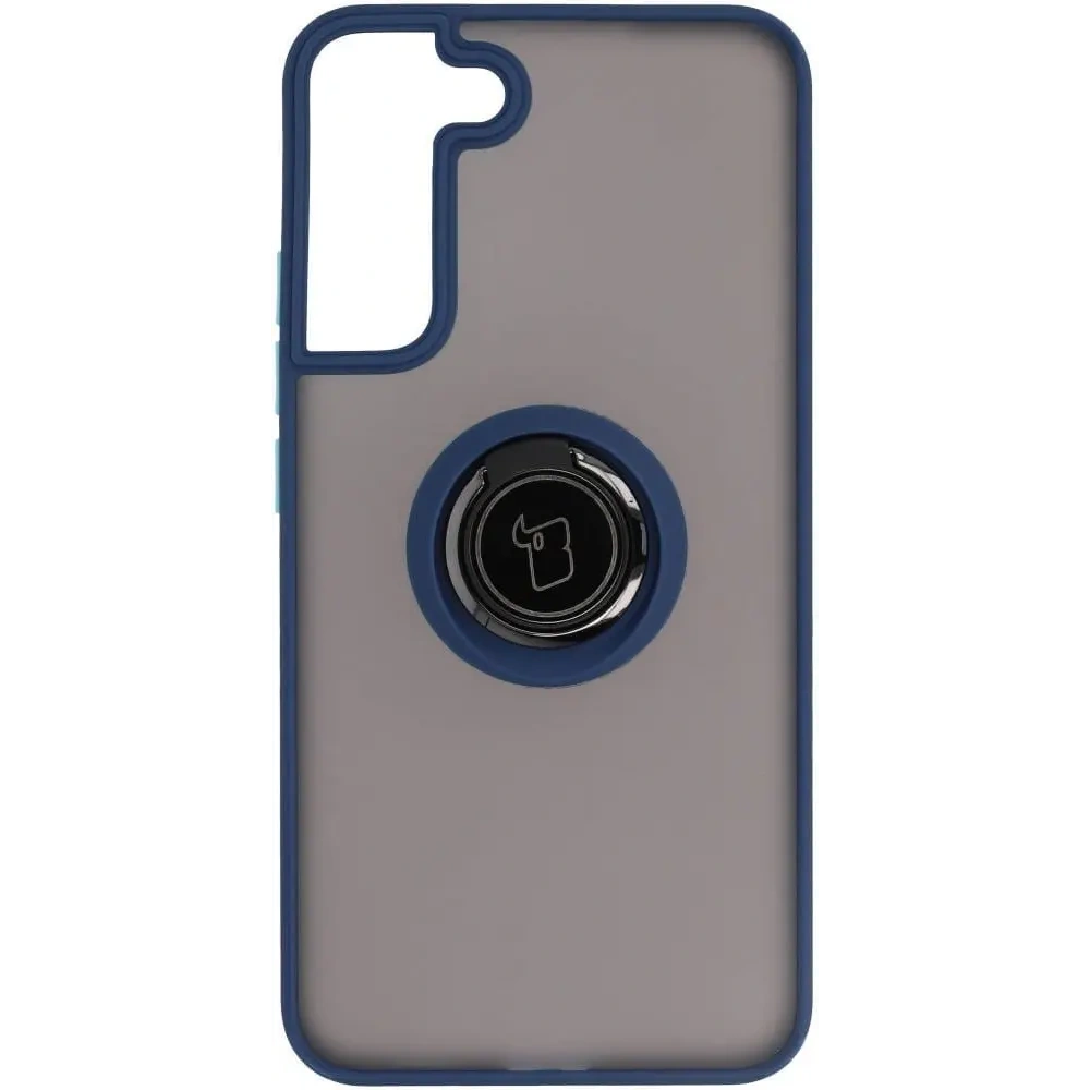 Etui z uchwytem na palec Bizon Case Hybrid Ring do Samsung Galaxy S22 Plus przydymione z granatową ramką