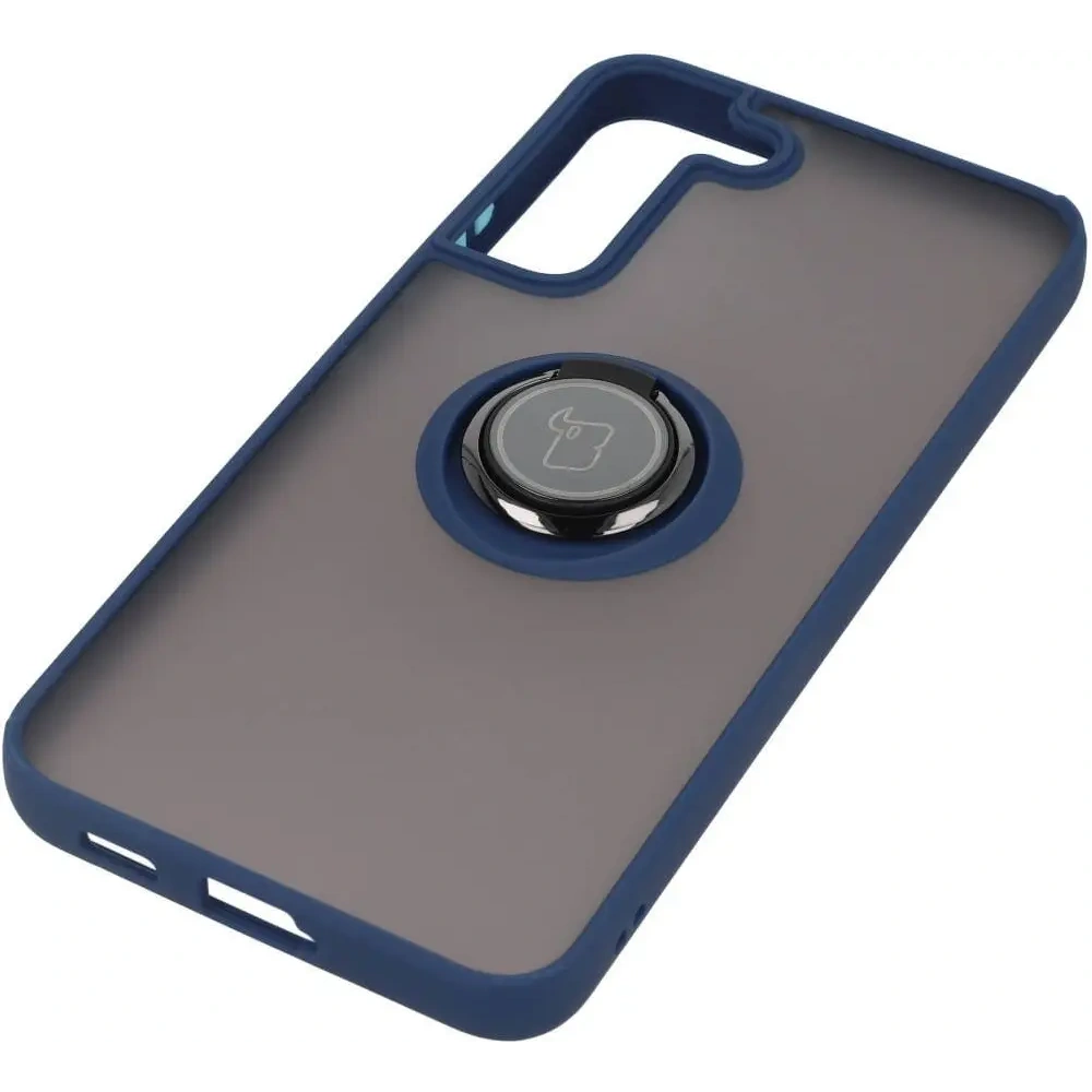 Etui z uchwytem na palec Bizon Case Hybrid Ring do Samsung Galaxy S22 Plus przydymione z granatową ramką