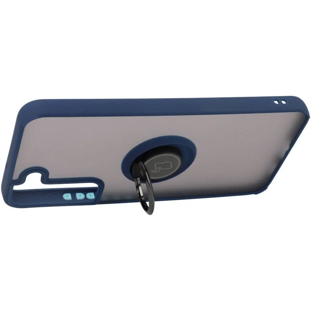 Etui z uchwytem na palec Bizon Case Hybrid Ring do Samsung Galaxy S22 Plus przydymione z granatową ramką