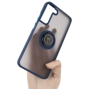 Etui z uchwytem na palec Bizon Case Hybrid Ring do Samsung Galaxy S22 Plus przydymione z granatową ramką