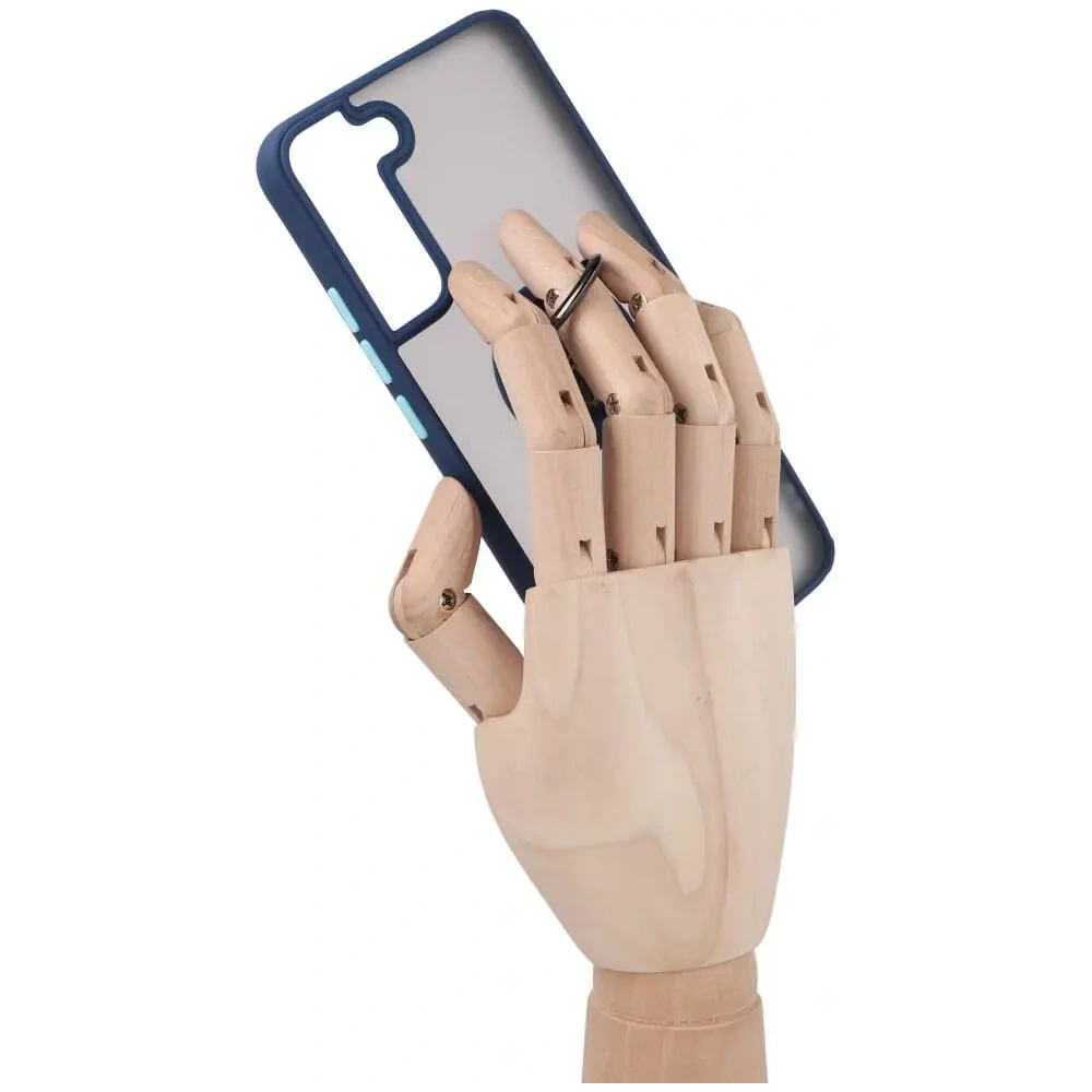 Etui z uchwytem na palec Bizon Case Hybrid Ring do Samsung Galaxy S22 Plus przydymione z granatową ramką