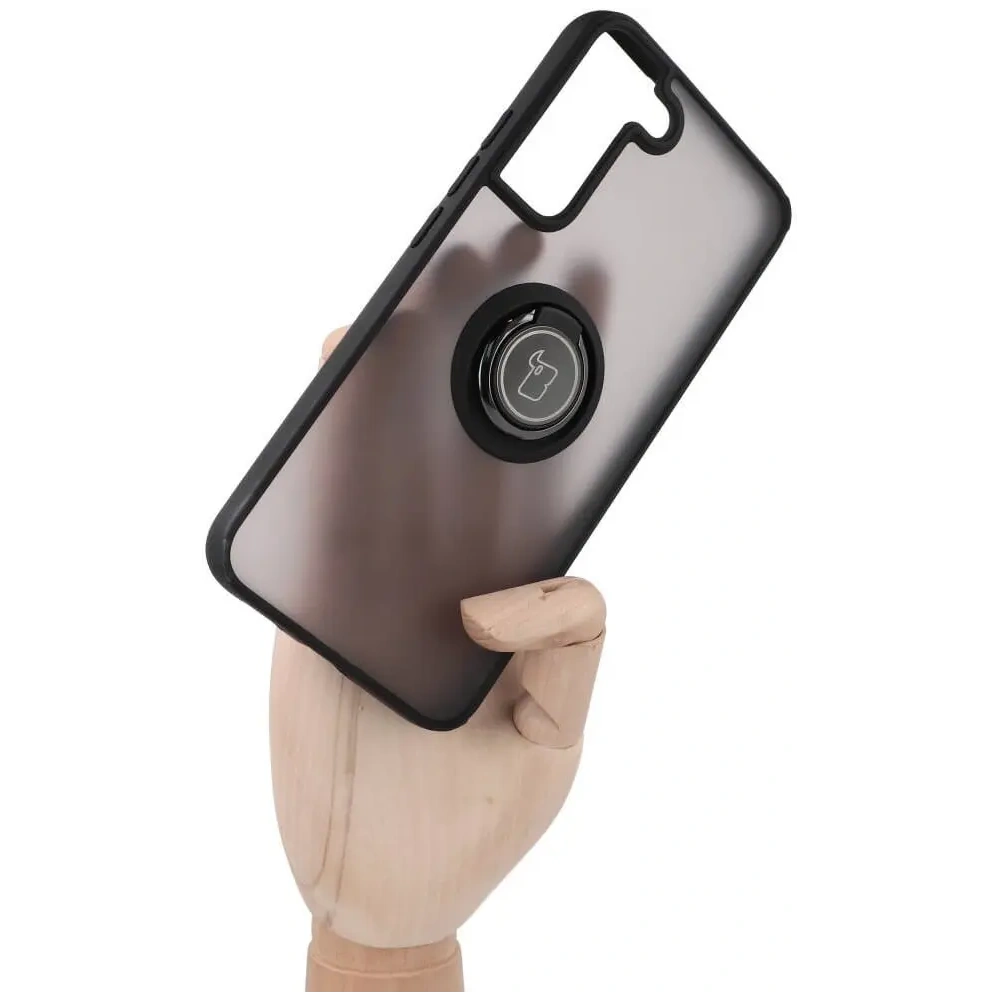 Etui z uchwytem na palec Bizon Case Hybrid Ring do Samsung Galaxy S22 Plus przydymione z czarną ramką