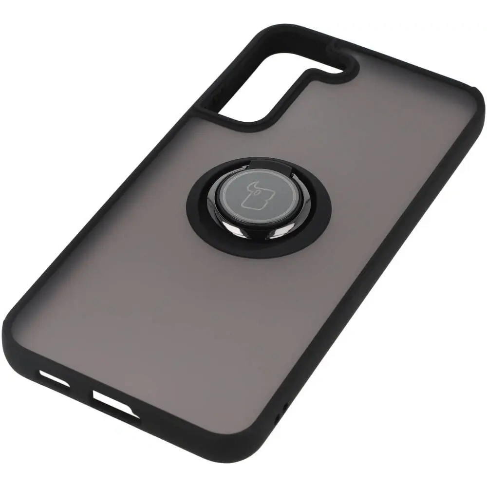 Etui z uchwytem na palec Bizon Case Hybrid Ring do Samsung Galaxy S22 Plus przydymione z czarną ramką