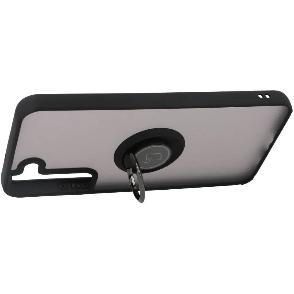 Etui z uchwytem na palec Bizon Case Hybrid Ring do Samsung Galaxy S22 Plus przydymione z czarną ramką