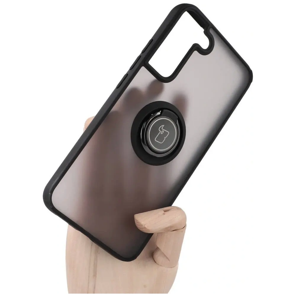 Etui z uchwytem na palec Bizon Case Hybrid Ring do Samsung Galaxy S22 Plus przydymione z czarną ramką