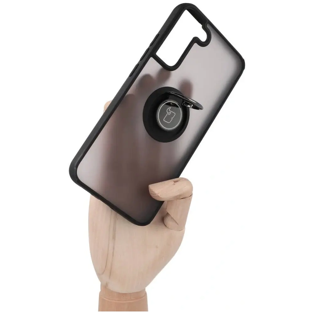 Etui z uchwytem na palec Bizon Case Hybrid Ring do Samsung Galaxy S22 Plus przydymione z czarną ramką
