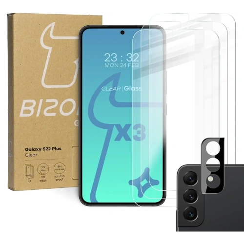Kup Bizon üveg tiszta edzett üveg - 3 db. + lencse üveg Samsung Galaxy S22 Plus - BIZ1597 - {ean13} - Sklep Home Screen