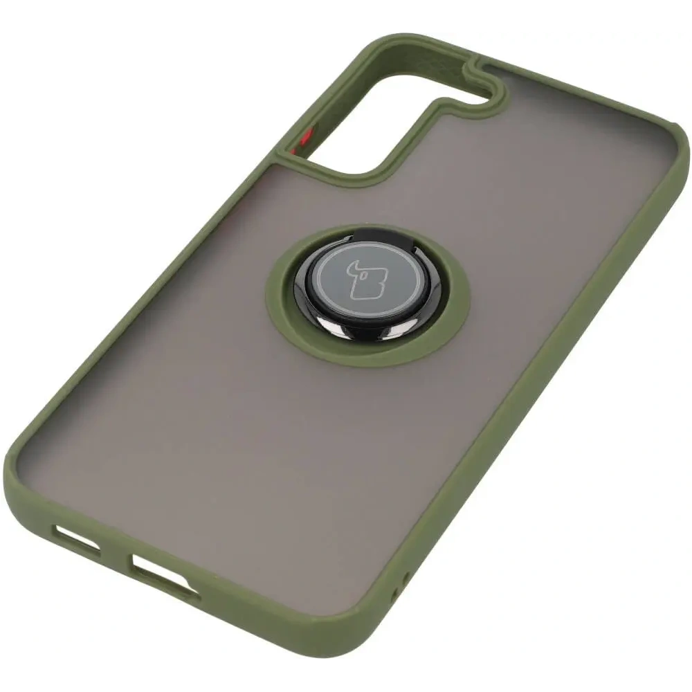 Etui z uchwytem na palec Bizon Case Hybrid Ring do Samsung Galaxy S22 Plus przydymione z zieloną ramką