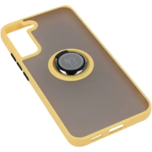 Etui z uchwytem na palec Bizon Case Hybrid Ring do Samsung Galaxy S22 Plus przydymione z żółtą ramką