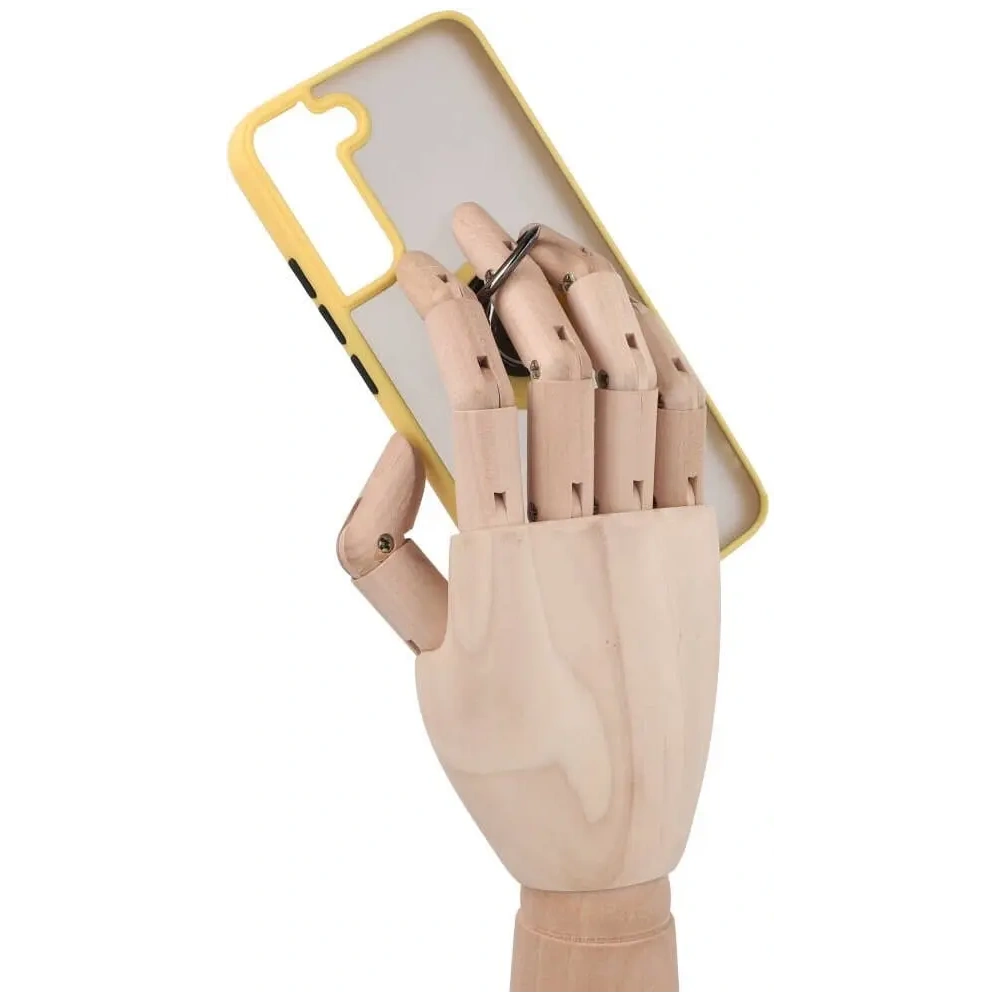 Etui z uchwytem na palec Bizon Case Hybrid Ring do Samsung Galaxy S22 Plus przydymione z żółtą ramką