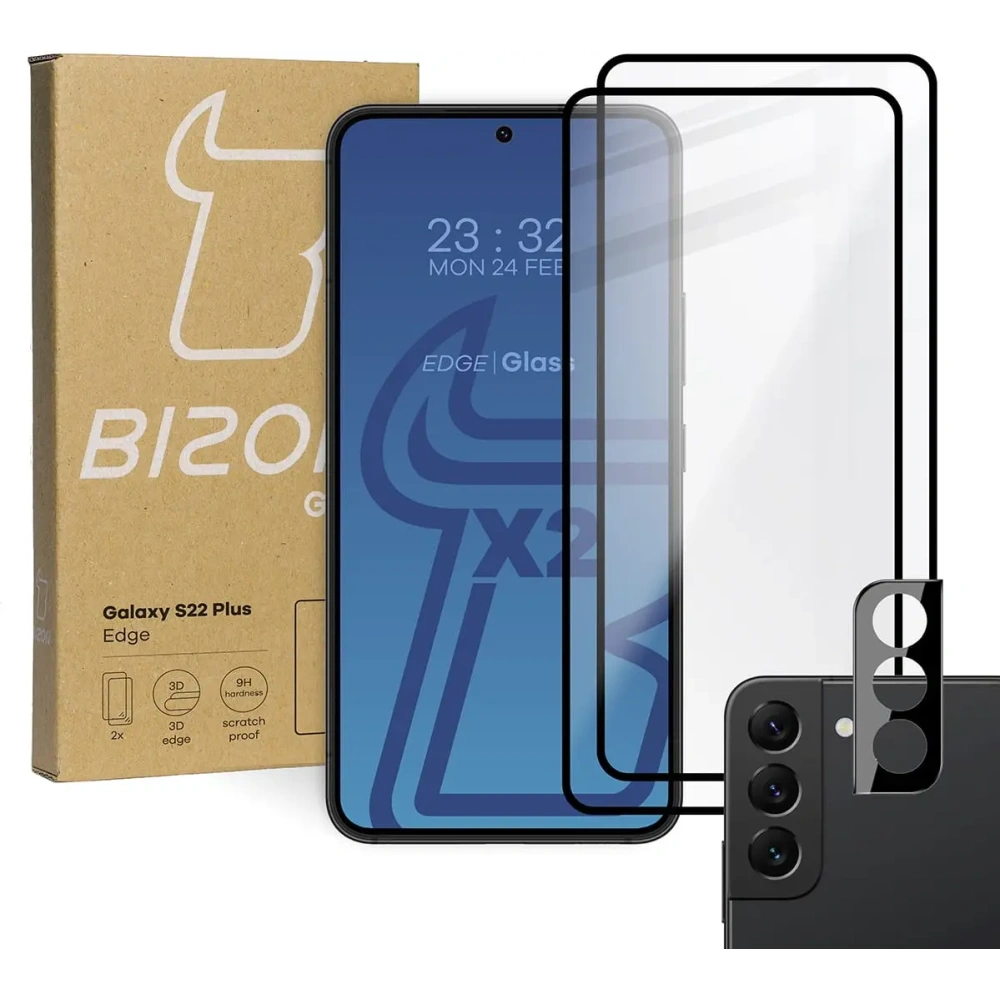 2x szkło hartowane Bizon Glass Edge + ochrona na obiektyw Samsung Galaxy S22 Plus