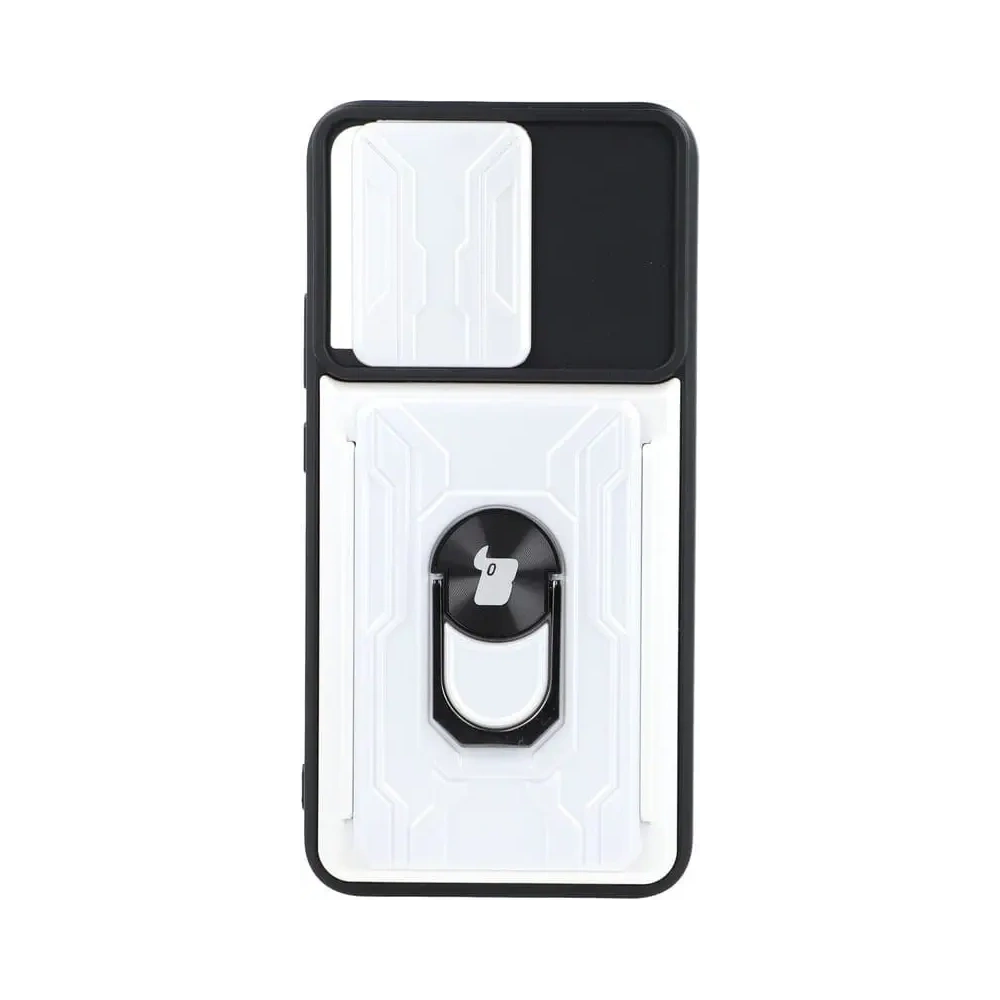Etui Bizon Case Camshield Card Slot Ring do Samsung Galaxy S22 Plus białe